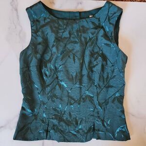 Maurice's '90s women's small emerald green back button-up leaf foliage blouse
